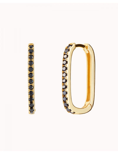 Boucles d'oreilles créoles rectangulaires avec zircons noirs sertis pavé