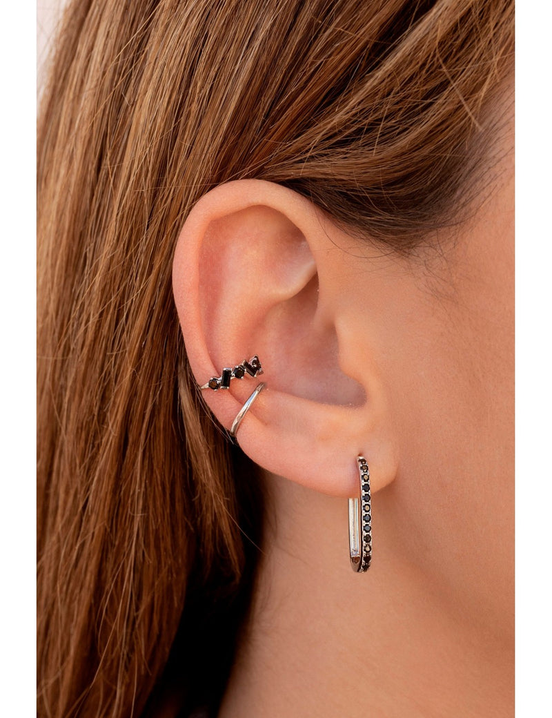 Black Pave CZ Oblong Rectangle Hoop Earrings