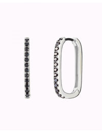 Black Pave CZ Oblong Rectangle Hoop Earrings