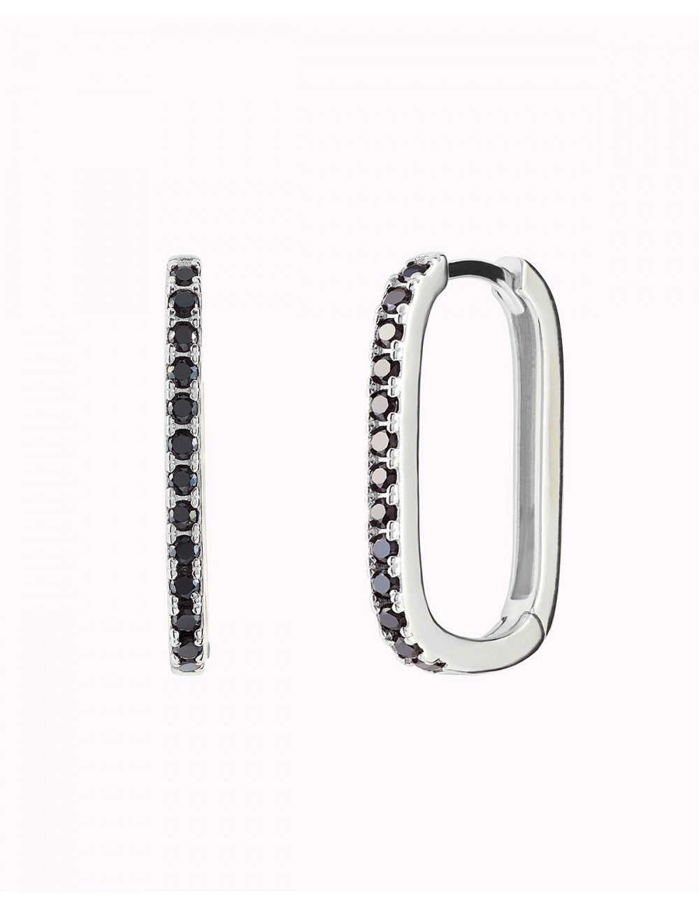 Black Pave CZ Oblong Rectangle Hoop Earrings