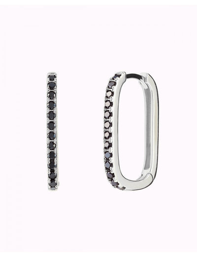 Boucles d'oreilles créoles rectangulaires avec zircons noirs sertis pavé