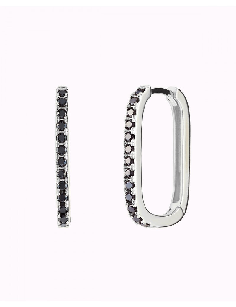 Black Pave CZ Oblong Rectangle Hoop Earrings