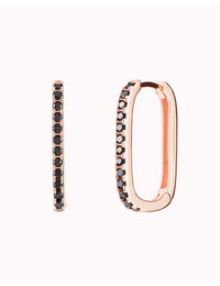 Black Pave CZ Oblong Rectangle Hoop Earrings