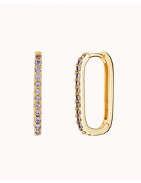 Purple Pave CZ Oblong Rectangle Hoop Earrings