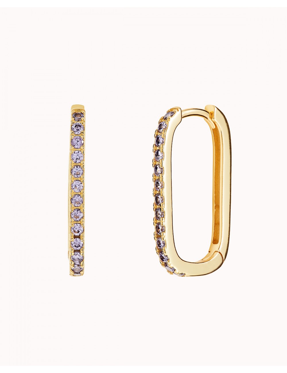 Purple Pave CZ Oblong Rectangle Hoop Earrings