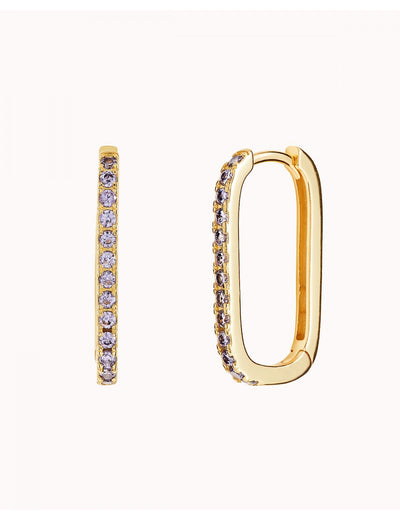 Pendientes de aro rectangulares con circonitas en pavé - Color Morado