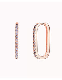 Purple Pave CZ Oblong Rectangle Hoop Earrings