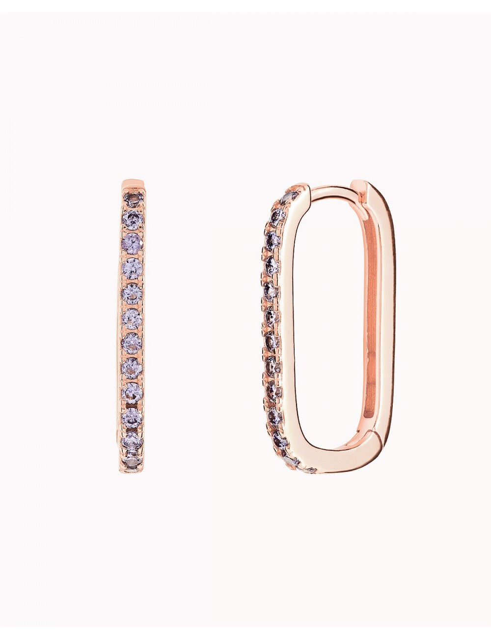 Purple Pave CZ Oblong Rectangle Hoop Earrings