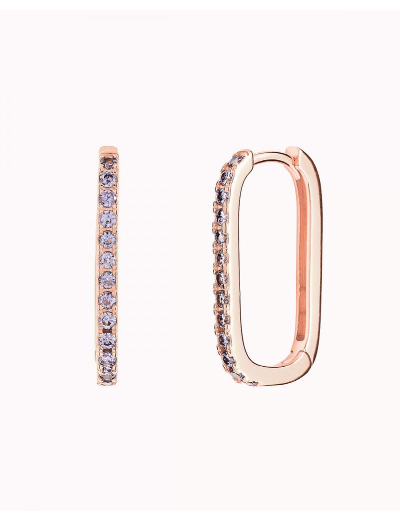 Purple Pave CZ Oblong Rectangle Hoop Earrings