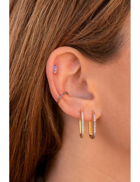 Purple Pave CZ Oblong Rectangle Hoop Earrings