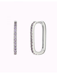 Purple Pave CZ Oblong Rectangle Hoop Earrings