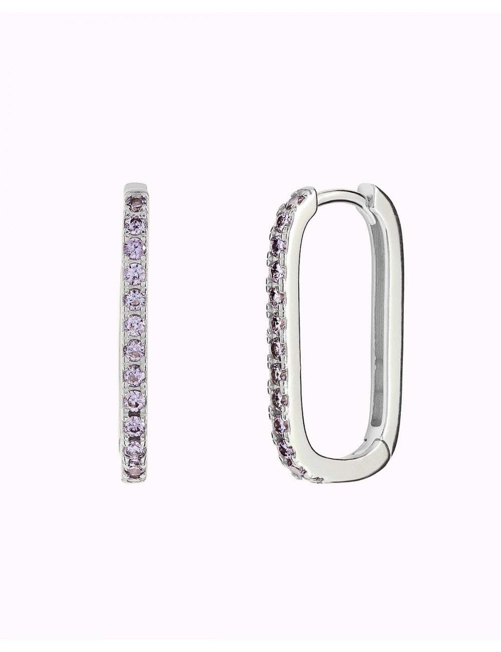 Purple Pave CZ Oblong Rectangle Hoop Earrings