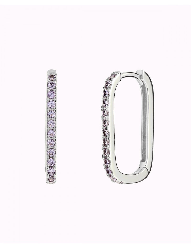 Purple Pave CZ Oblong Rectangle Hoop Earrings