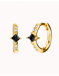 Square Princess Cut Black CZ Huggie Hoop Earrings