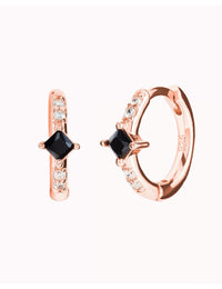 Square Princess Cut Black CZ Huggie Hoop Earrings