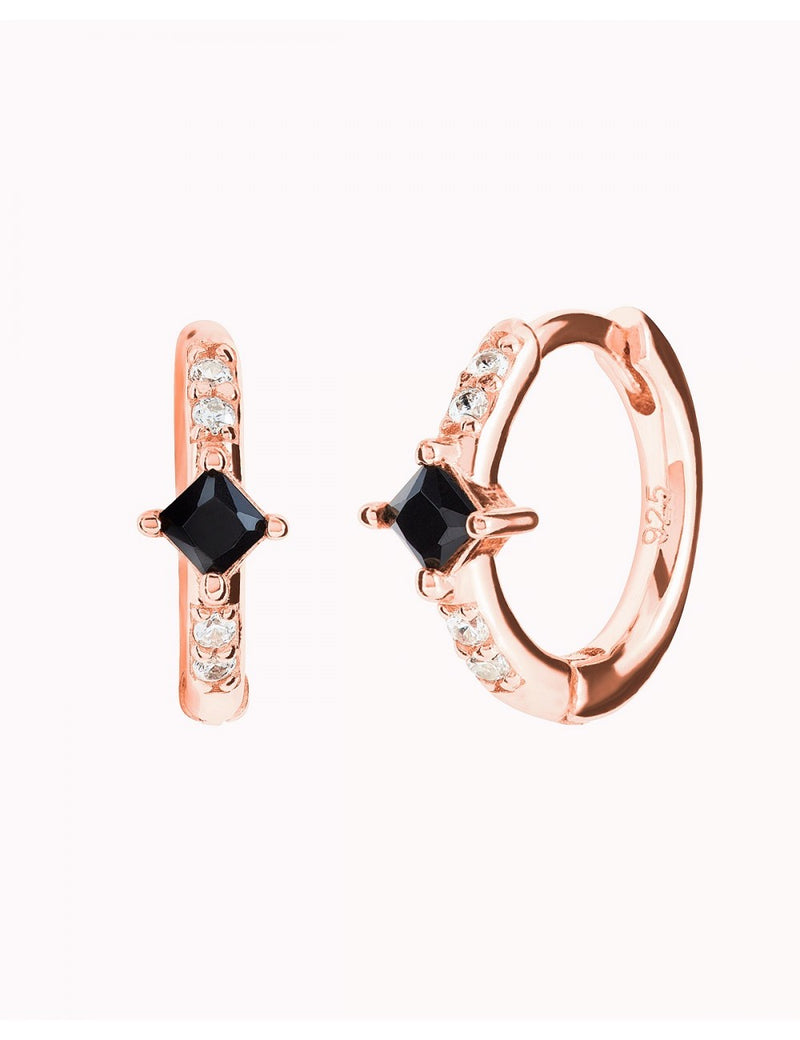 Square Princess Cut Black CZ Huggie Hoop Earrings