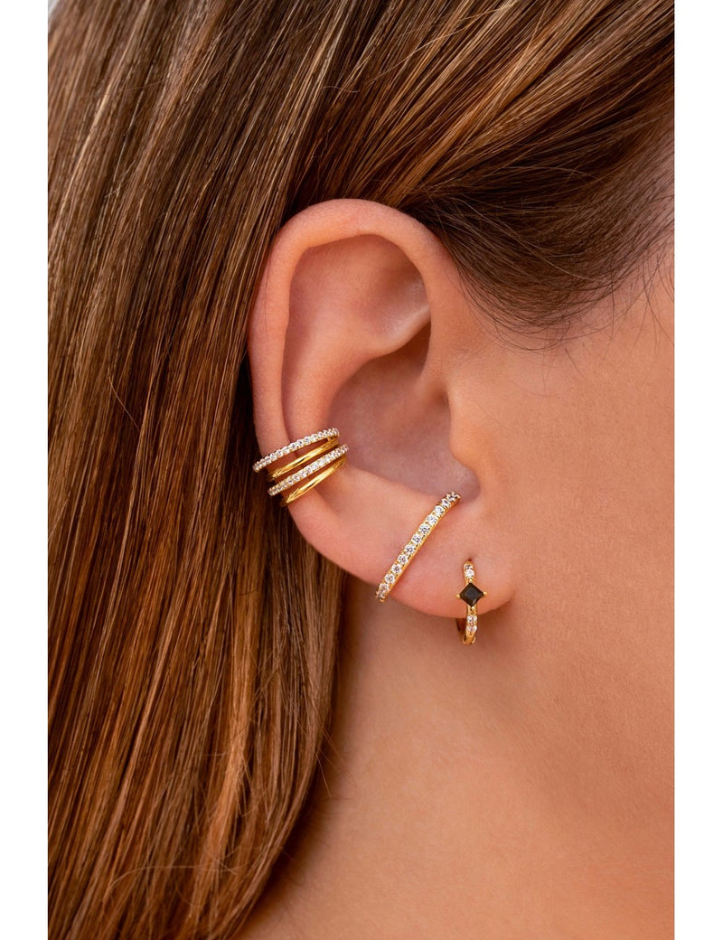 Square Princess Cut Black CZ Huggie Hoop Earrings