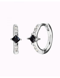 Square Princess Cut Black CZ Huggie Hoop Earrings