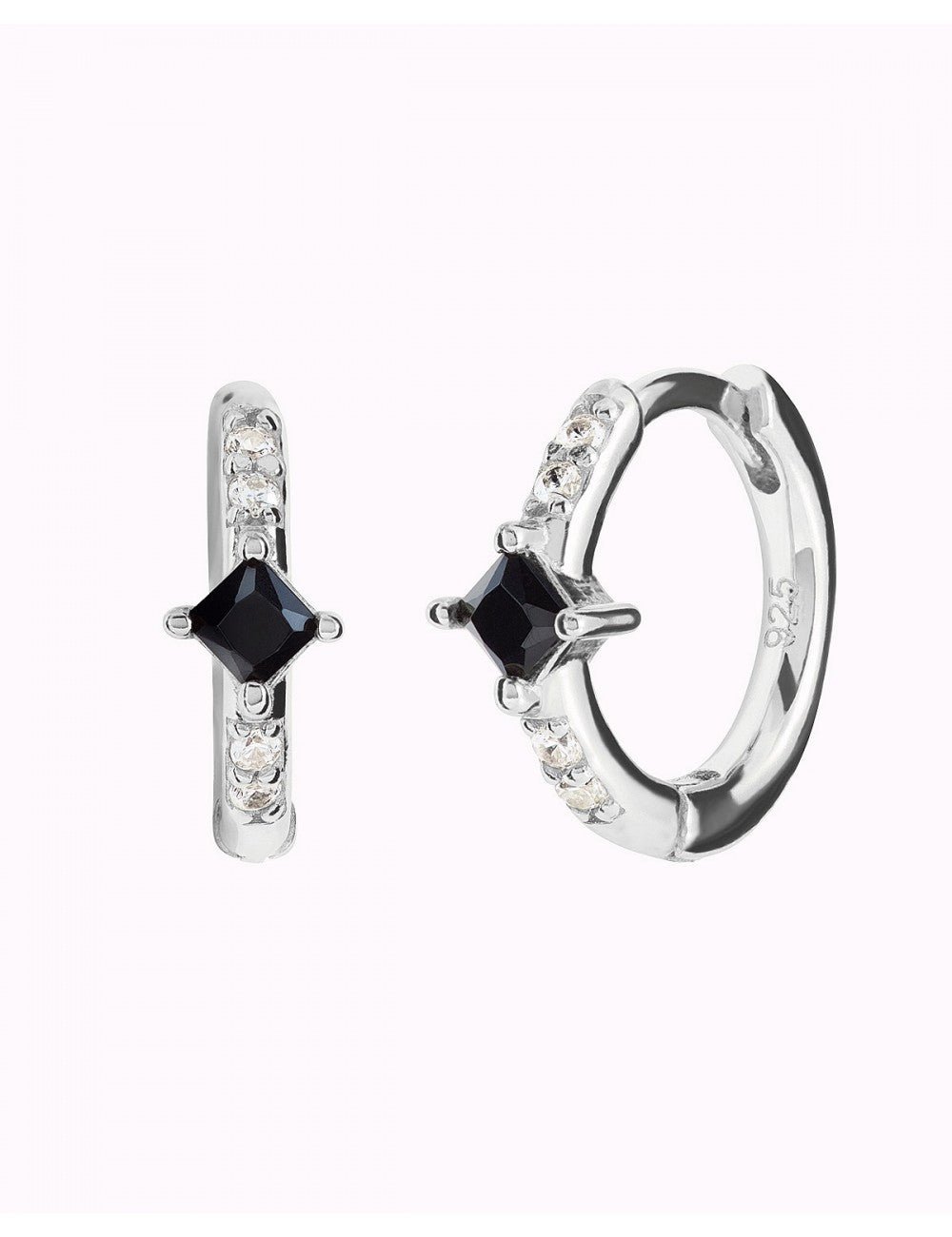 Square Princess Cut Black CZ Huggie Hoop Earrings