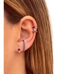 Square Princess Cut Black CZ Huggie Hoop Earrings
