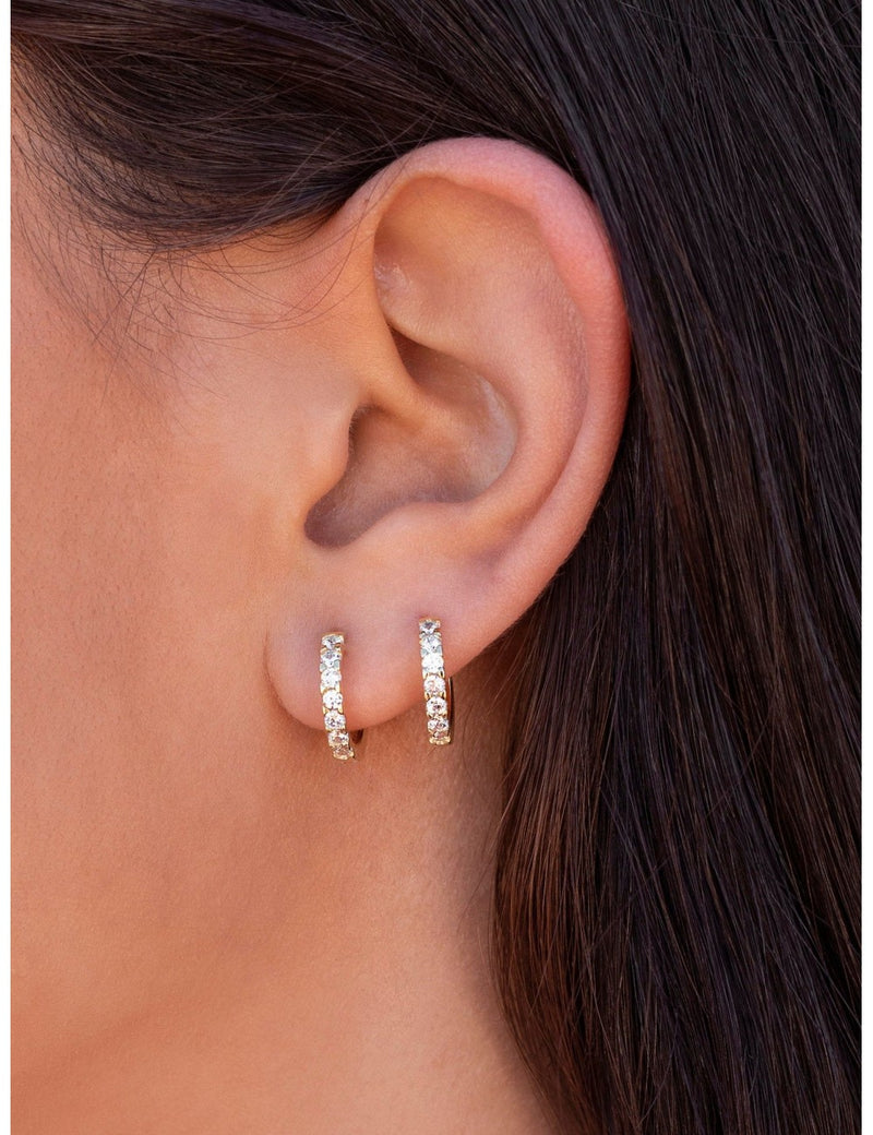 Chunky CZ Huggie Hoop Earrings - 14 mm