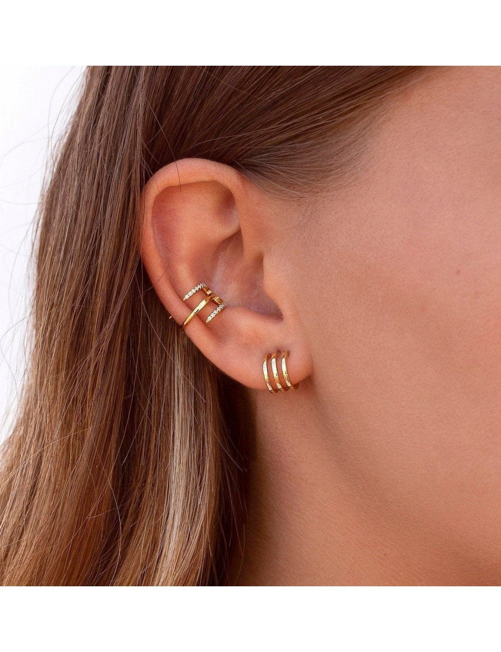 Triple Band Huggie Hoop Earrings