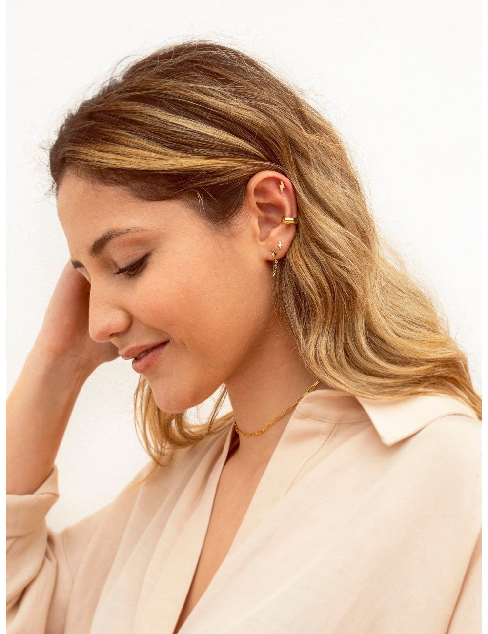 Pendientes conch ear cuff chunky de plata lisa