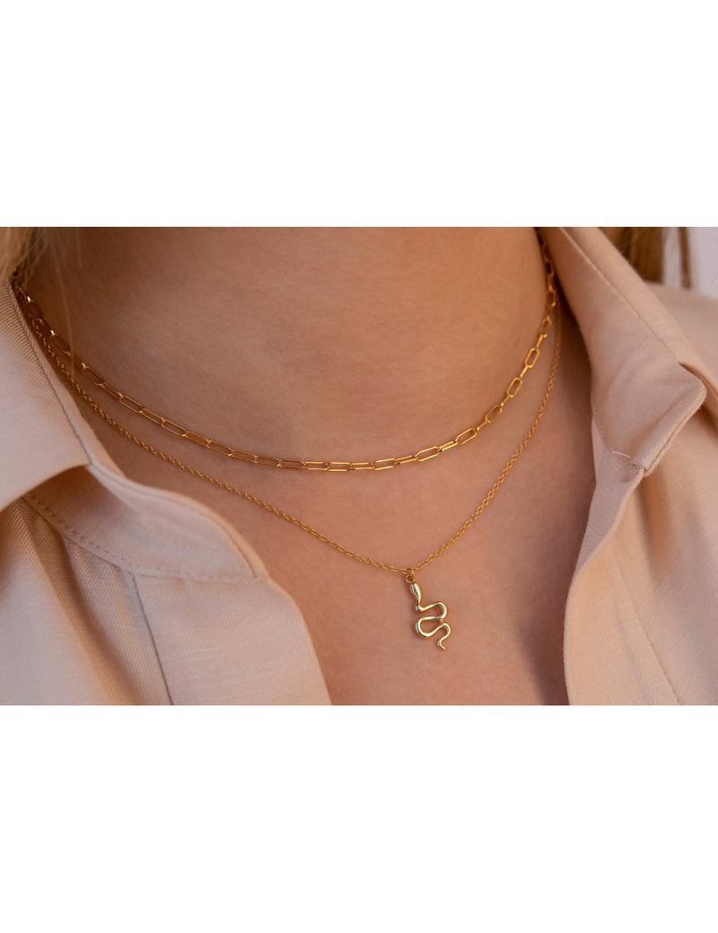 Snake Shaped Pendant Charm Chain Necklace