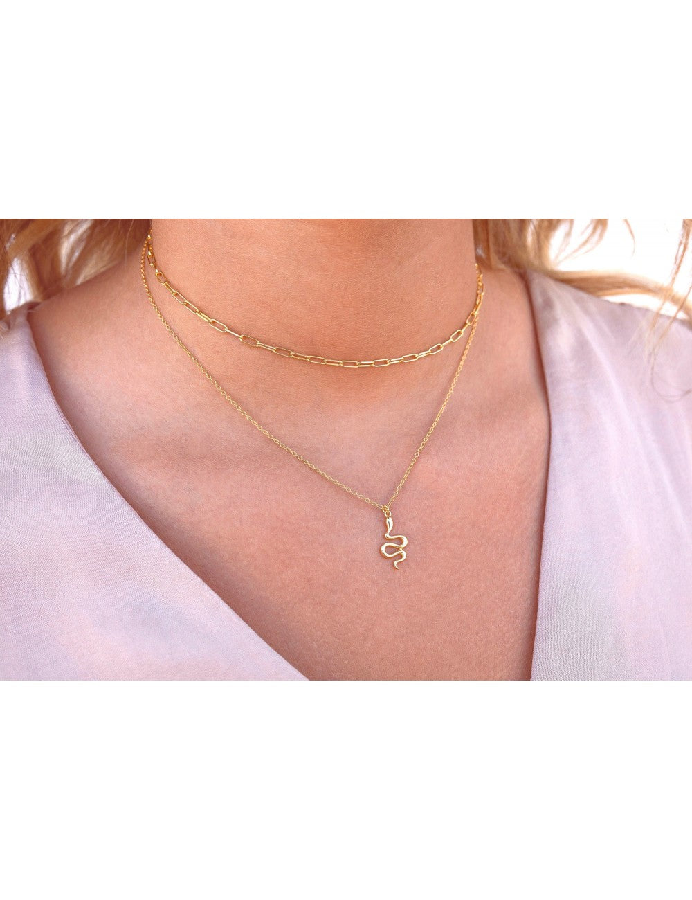 Snake Shaped Pendant Charm Chain Necklace