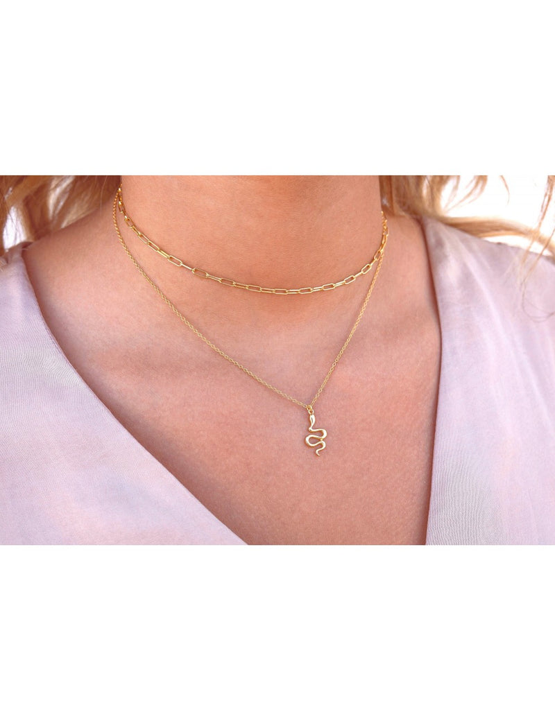 Snake Shaped Pendant Charm Chain Necklace
