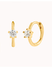 5 Prong CZ Solitaire Huggie Hoop Earrings