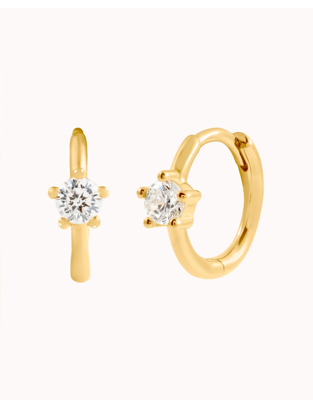 5 Prong CZ Solitaire Huggie Hoop Earrings