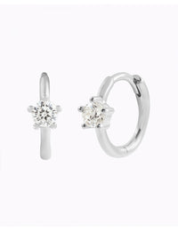 5 Prong CZ Solitaire Huggie Hoop Earrings