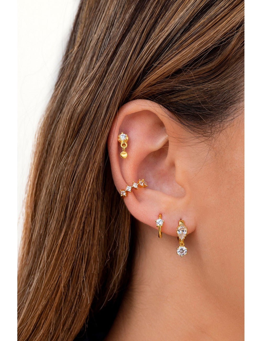 5 Prong CZ Solitaire Huggie Hoop Earrings
