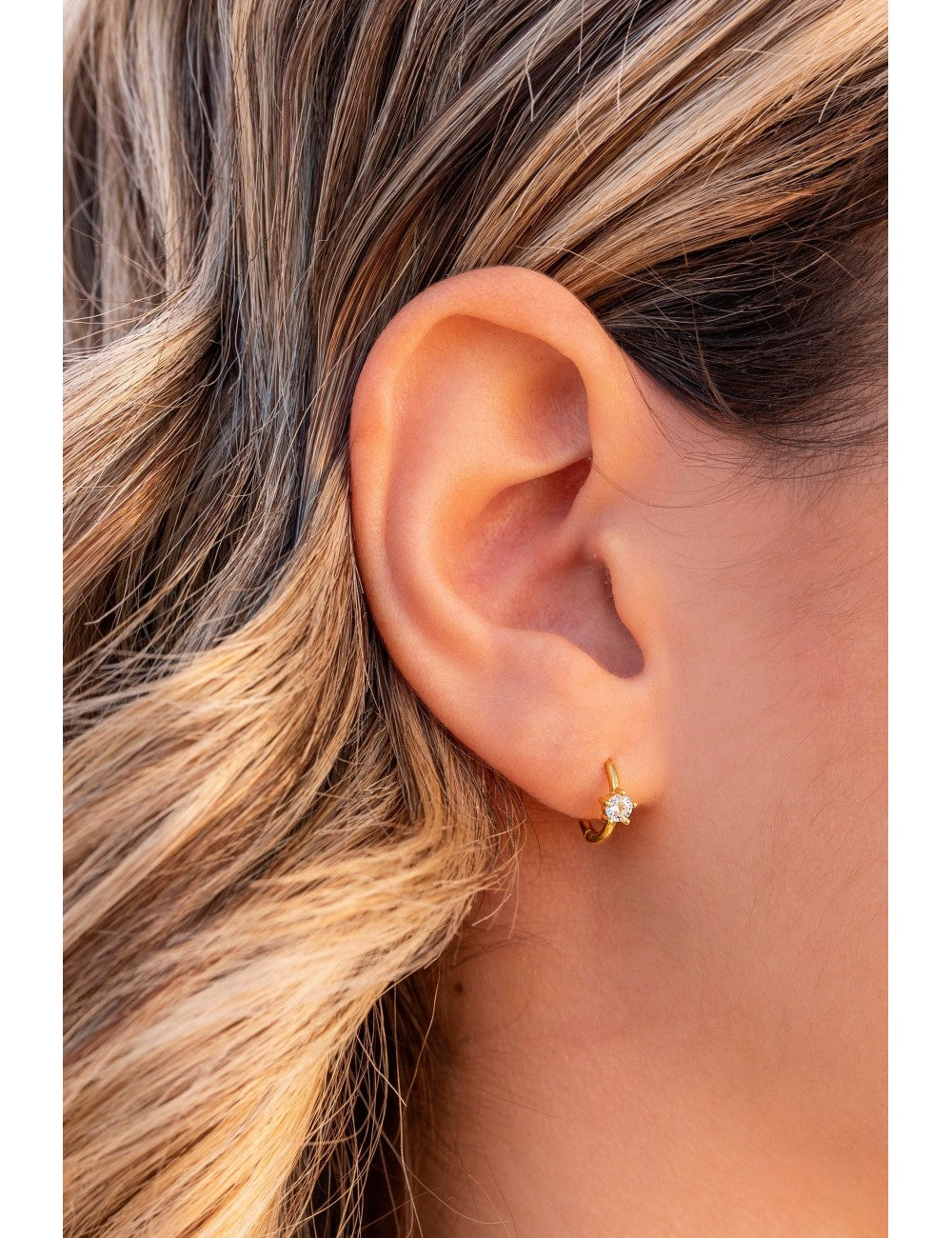 5 Prong CZ Solitaire Huggie Hoop Earrings