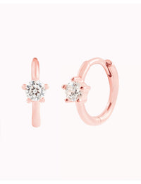 5 Prong CZ Solitaire Huggie Hoop Earrings