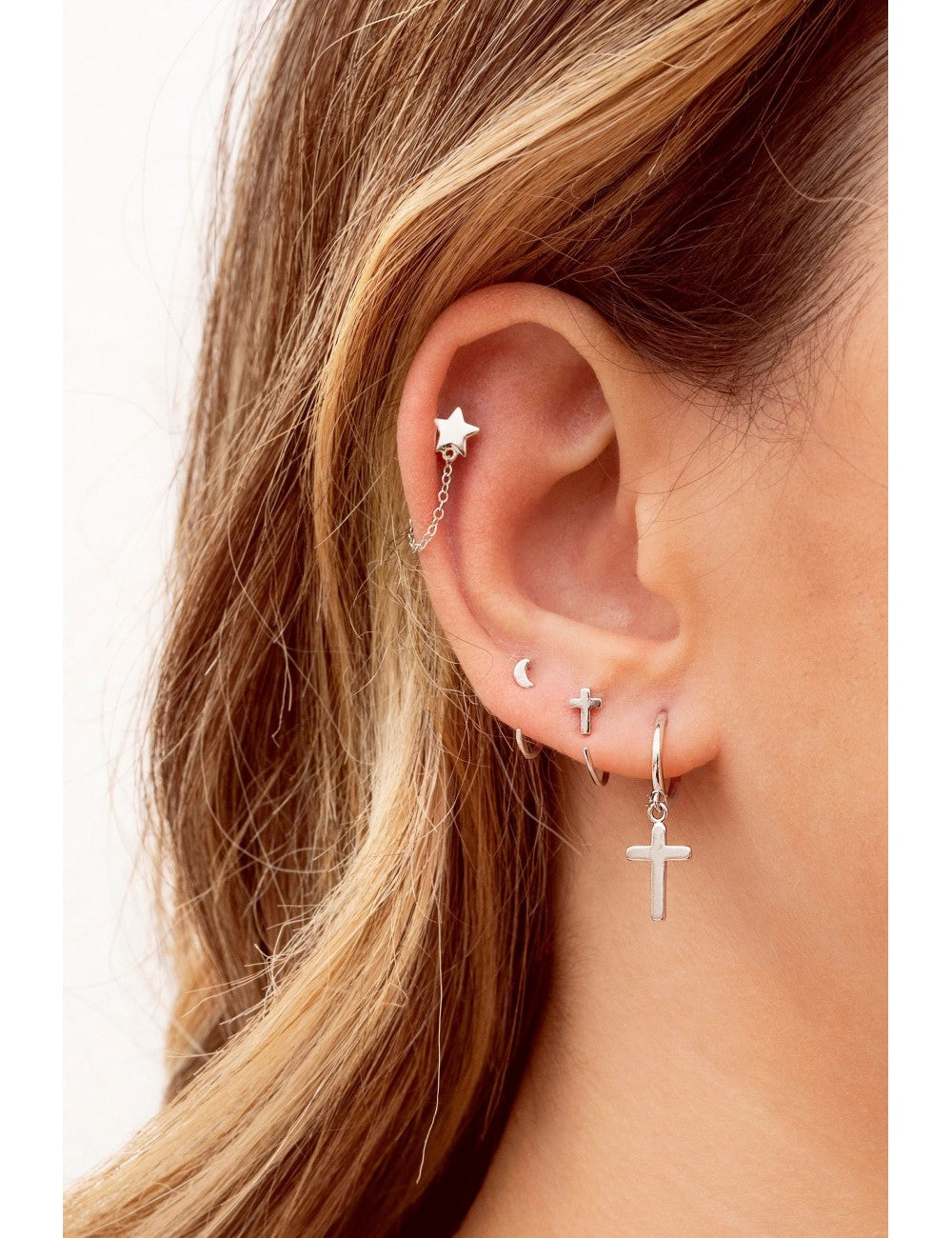 Star Shaped Dangling Chain Stud Earrings