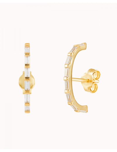 Baguette Cz Ear Lobe Cuff Stud Earrings