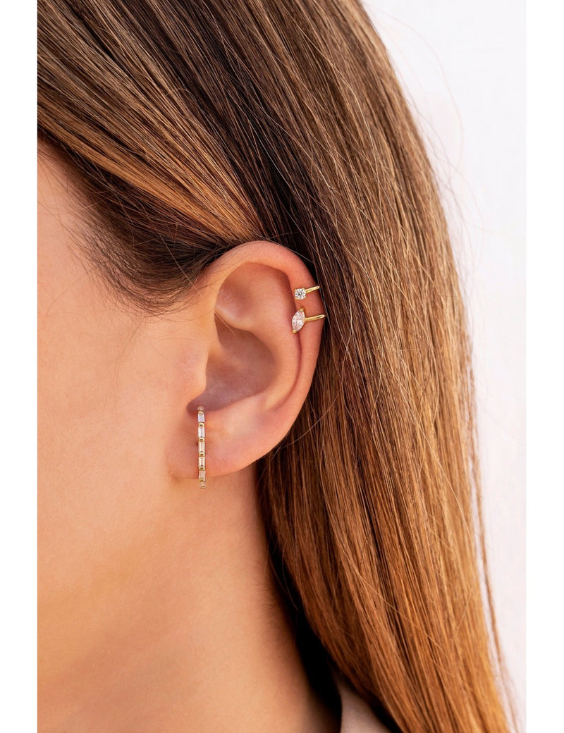 Pendientes stud ear lobe cuff con circonitas en talla baguette