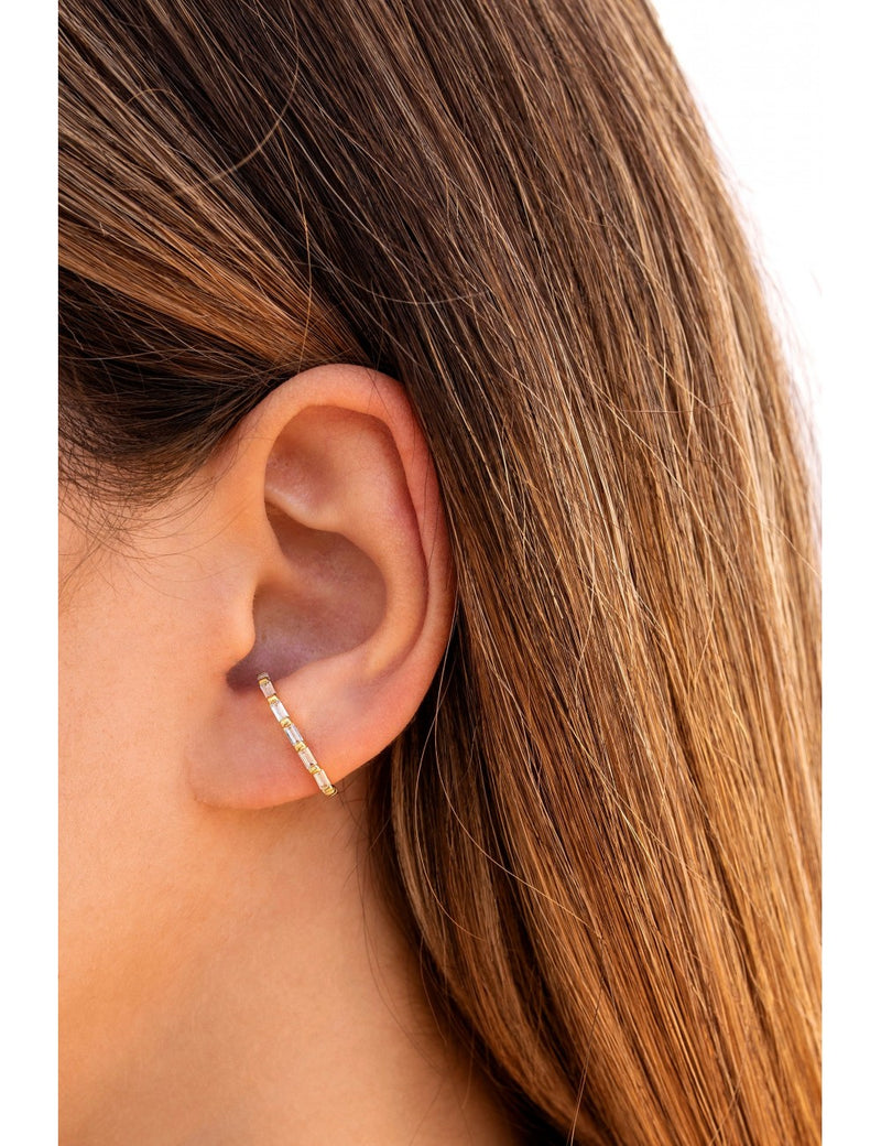 Pendientes stud ear lobe cuff con circonitas en talla baguette