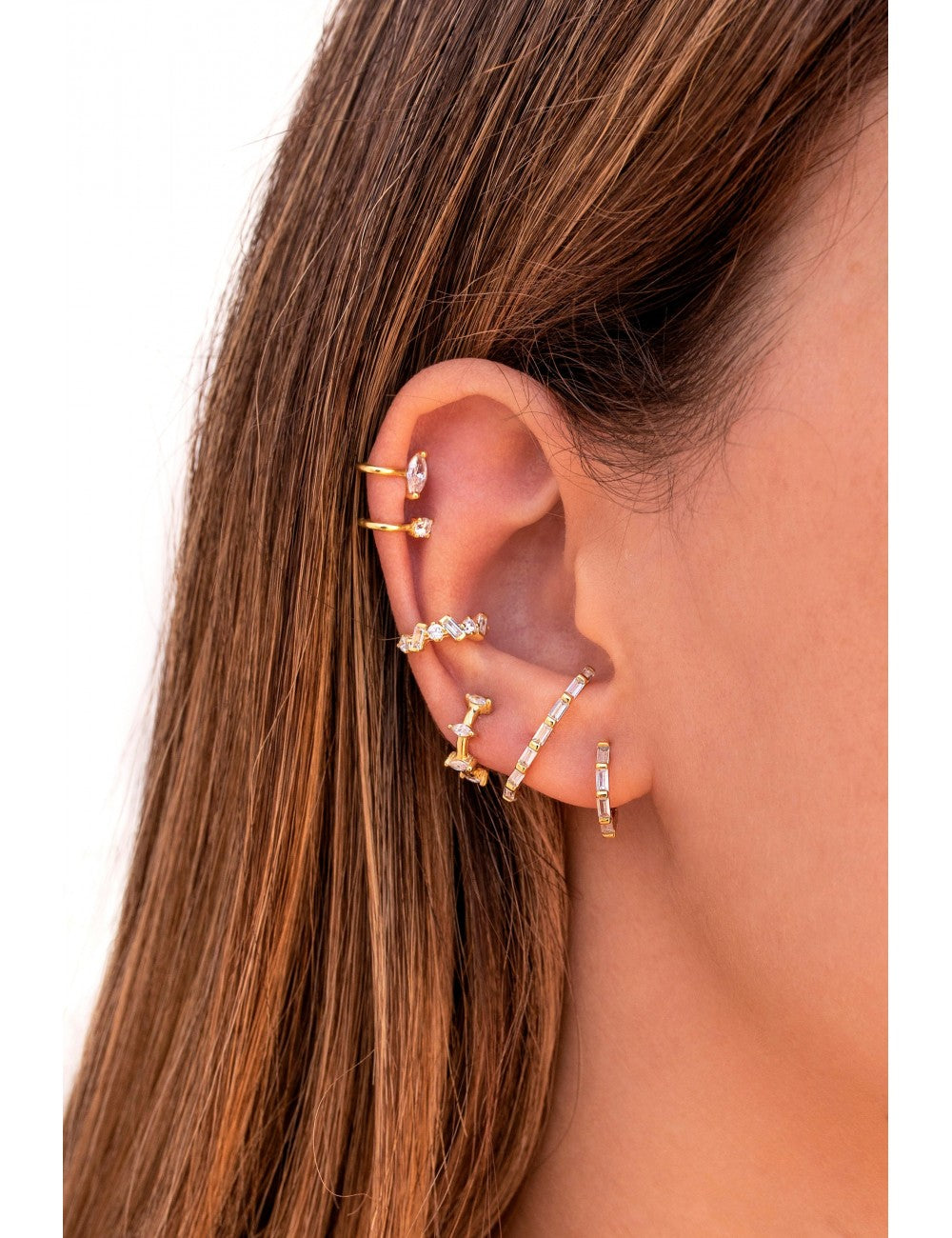 Pendientes stud ear lobe cuff con circonitas en talla baguette
