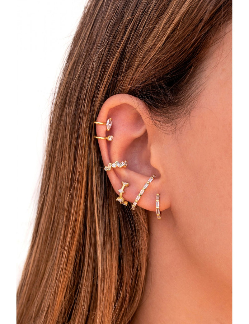 Pendientes stud ear lobe cuff con circonitas en talla baguette