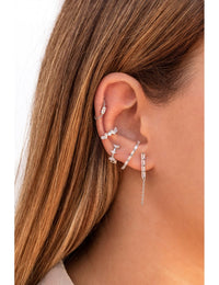 Pendientes stud ear lobe cuff con circonitas en talla baguette