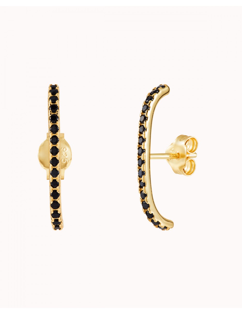 Black Cz Ear Lobe Cuff Stud Earrings