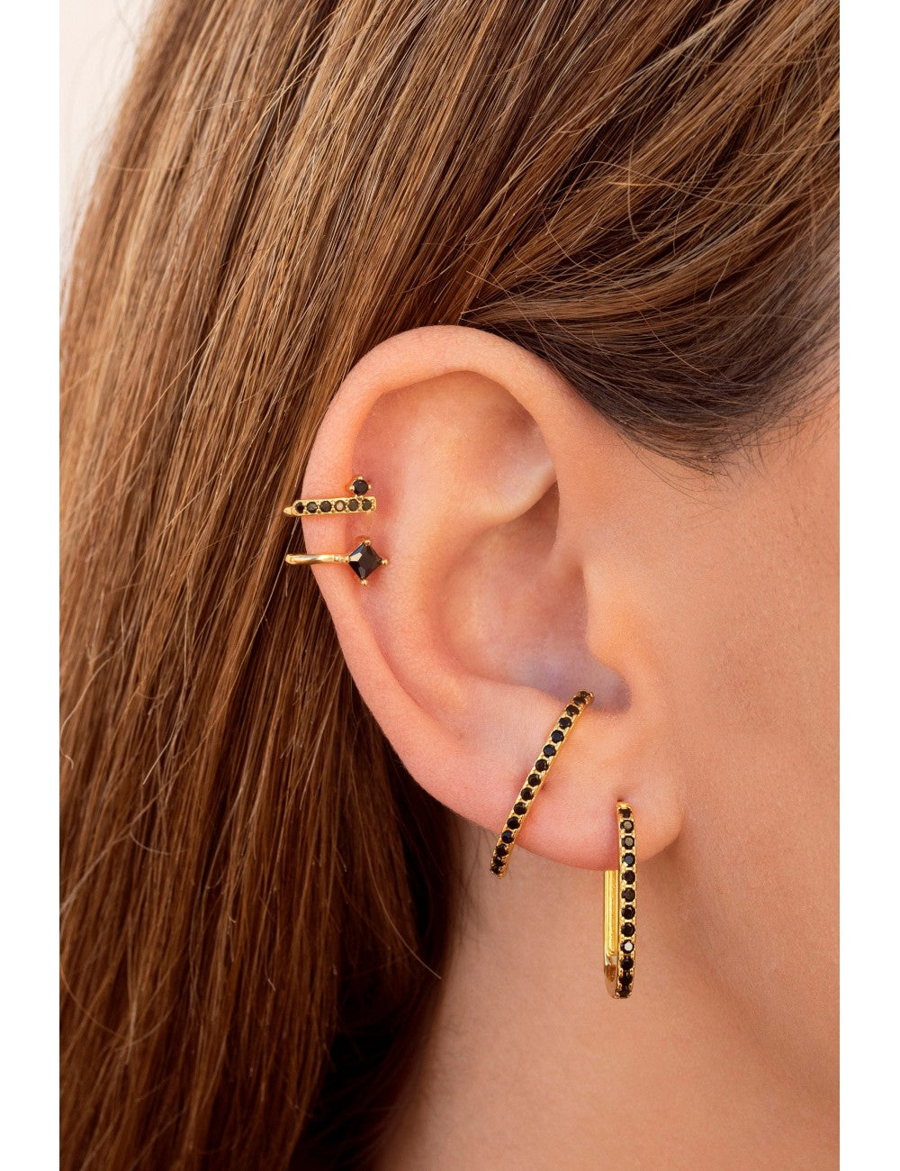 Black Cz Ear Lobe Cuff Stud Earrings