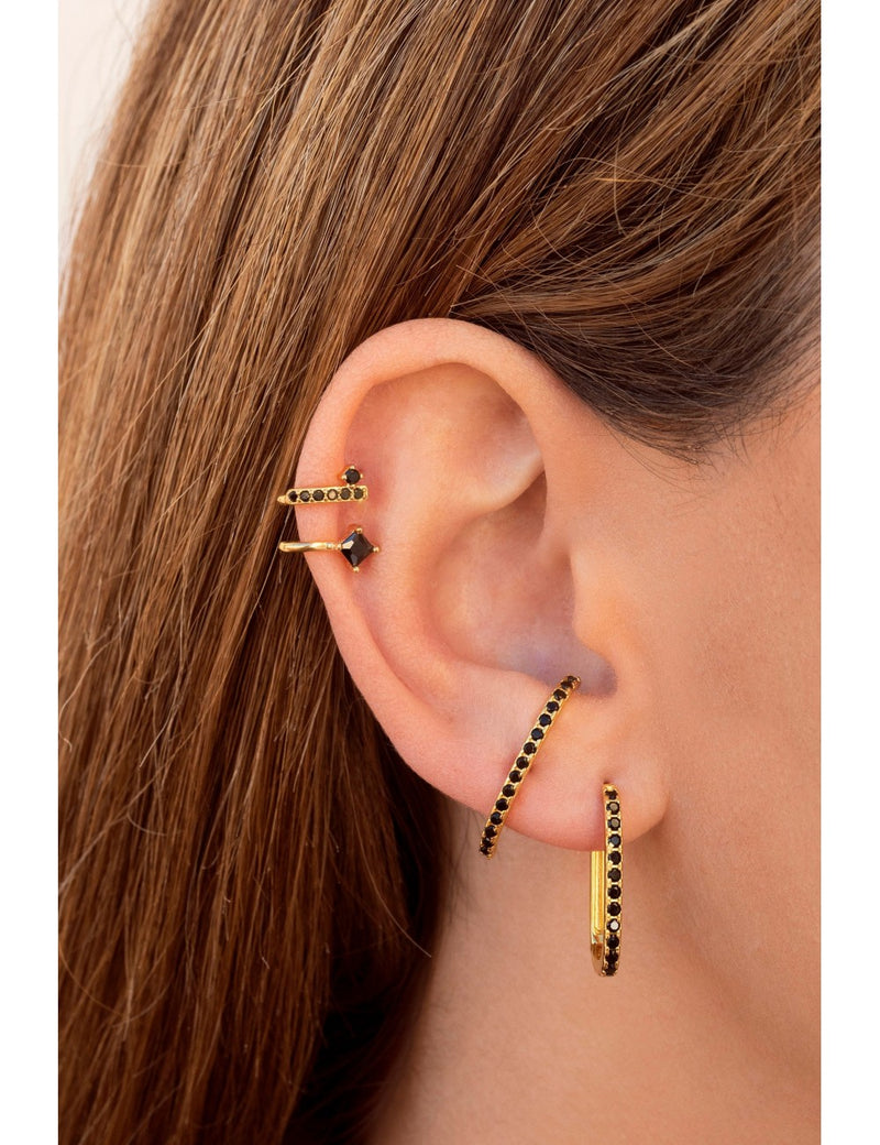 Black Cz Ear Lobe Cuff Stud Earrings