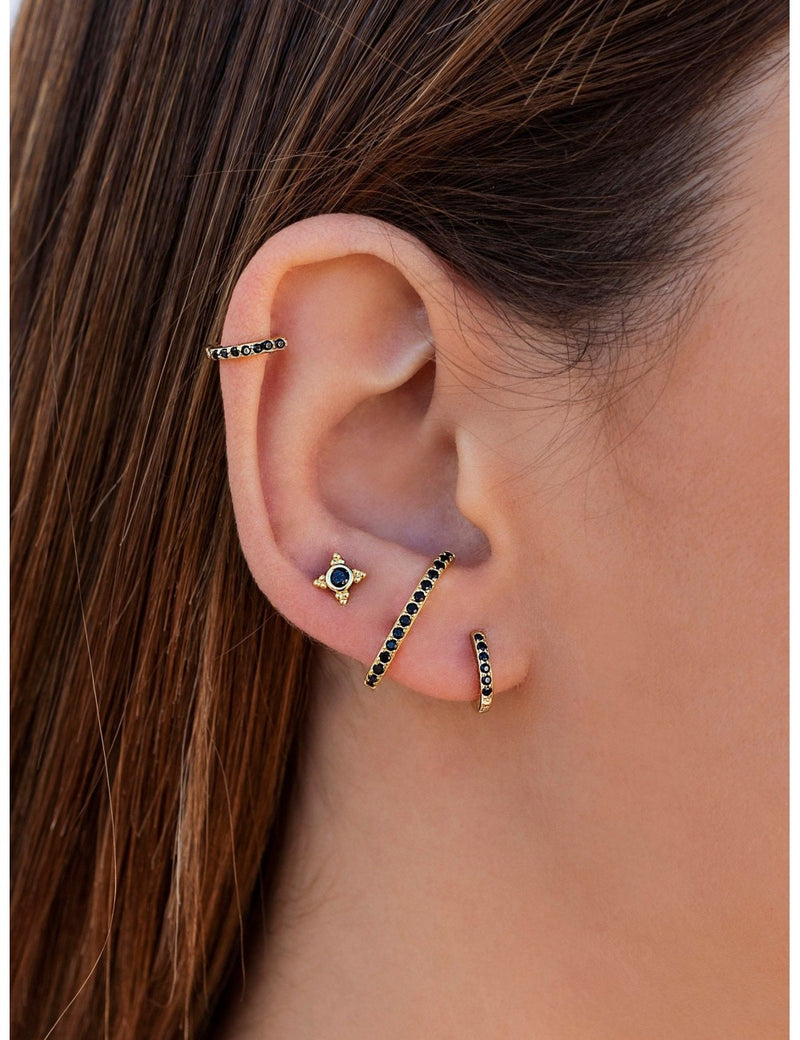 Black Cz Ear Lobe Cuff Stud Earrings