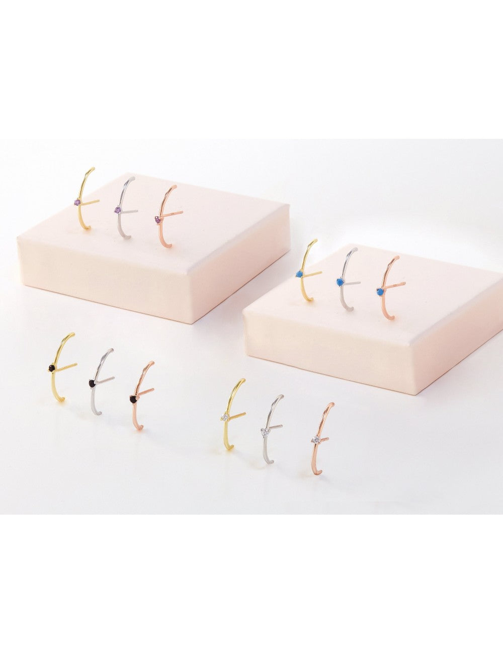 3 Prongs CZ Ear Lobe Cuff Earrings - 4 Stone Colors Available: White, Black, Turquoise & Purple