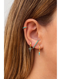 Pendientes stud ear lobe cuff con circonitas de color turquesa