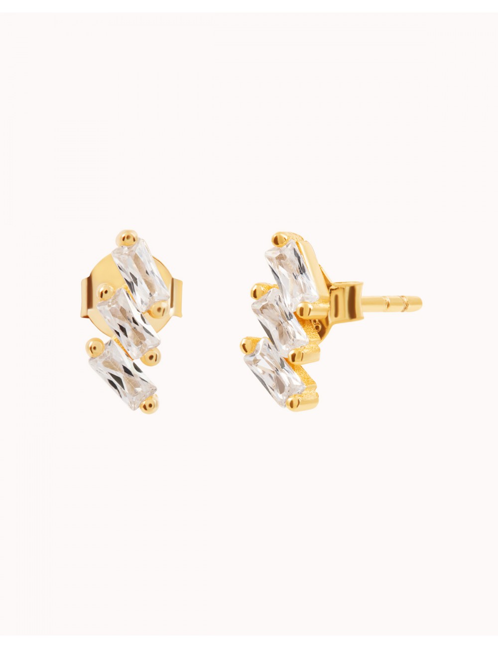 3 Baguette CZ Stud Earrings